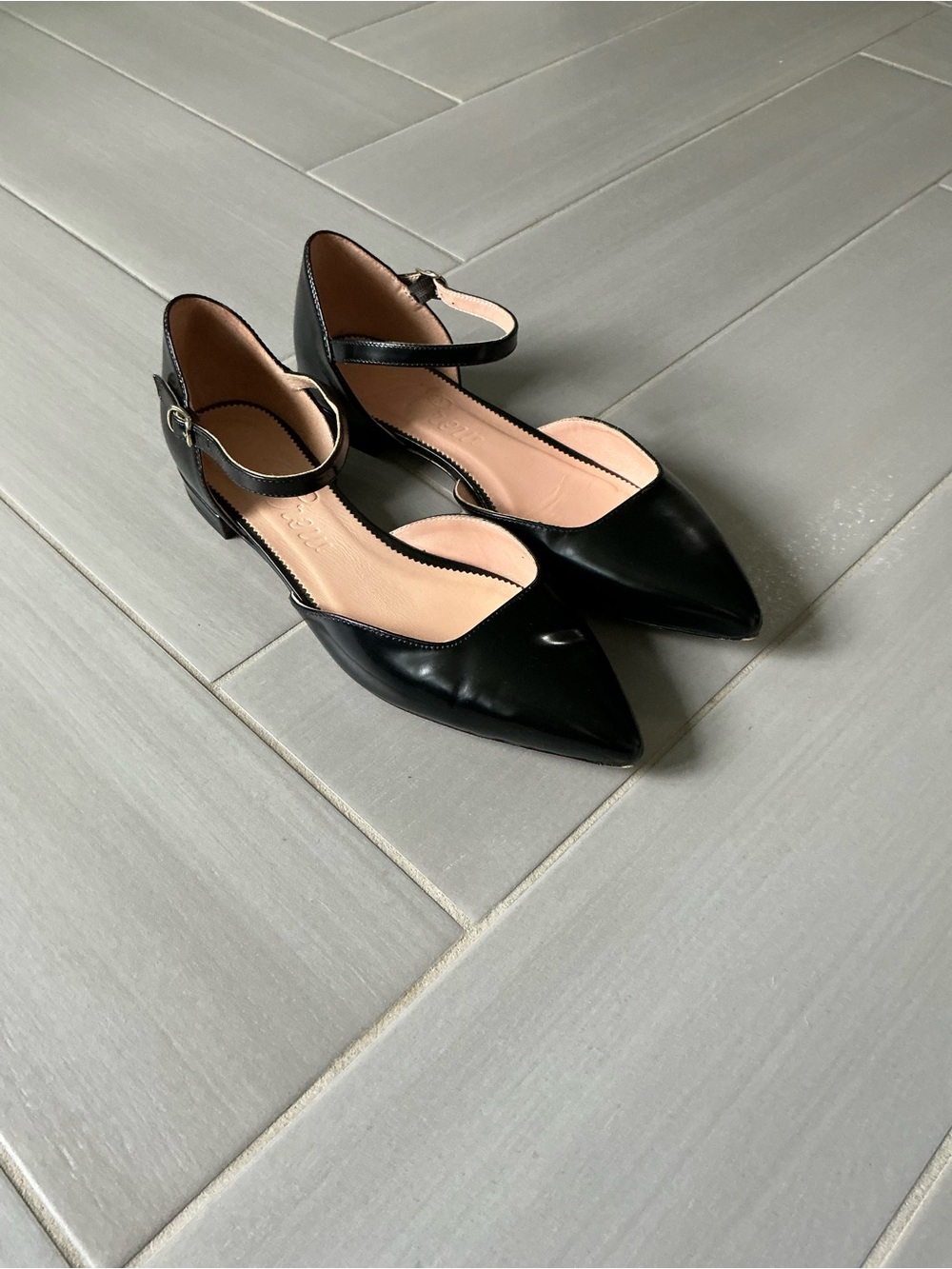 J. Crew Black Pointed Toe Ankle-Strap Flats